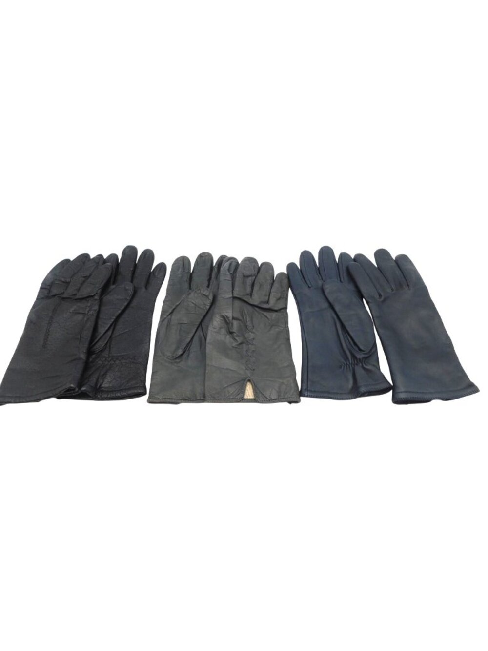 3 Pair Womens Vintage Gloves Black Dark Grey Blue Leather Wool Silk 7.5 Fownes